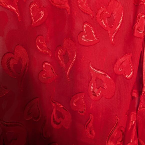 Vintage Y2K Red Satin Heart Pattern Semi Sheer Cami Top Sleeveless Bow Size L - Picture 10 of 11